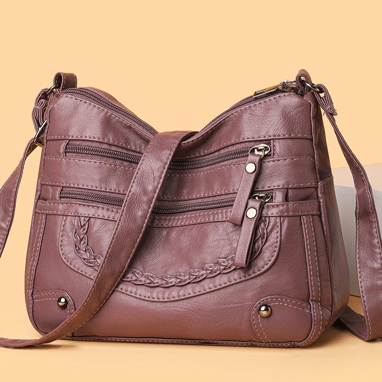 2025 Women's Soft Leather Shoulder & Crossbody Bag Versatile Multi-Pocket Shoulder Bag for Middle-Aged & Elderly