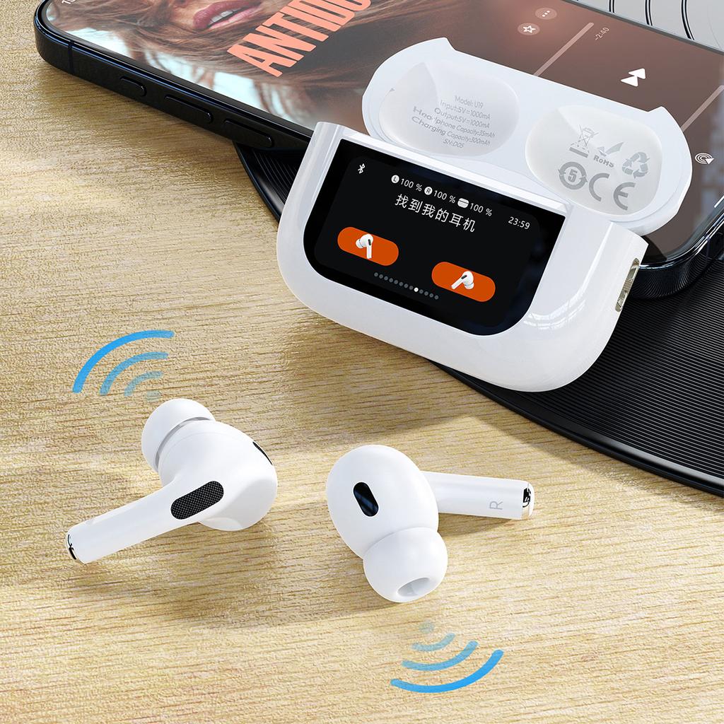 U19 TWS Wireless Bluetooth 53 In-Ear Headphones with LED Display White