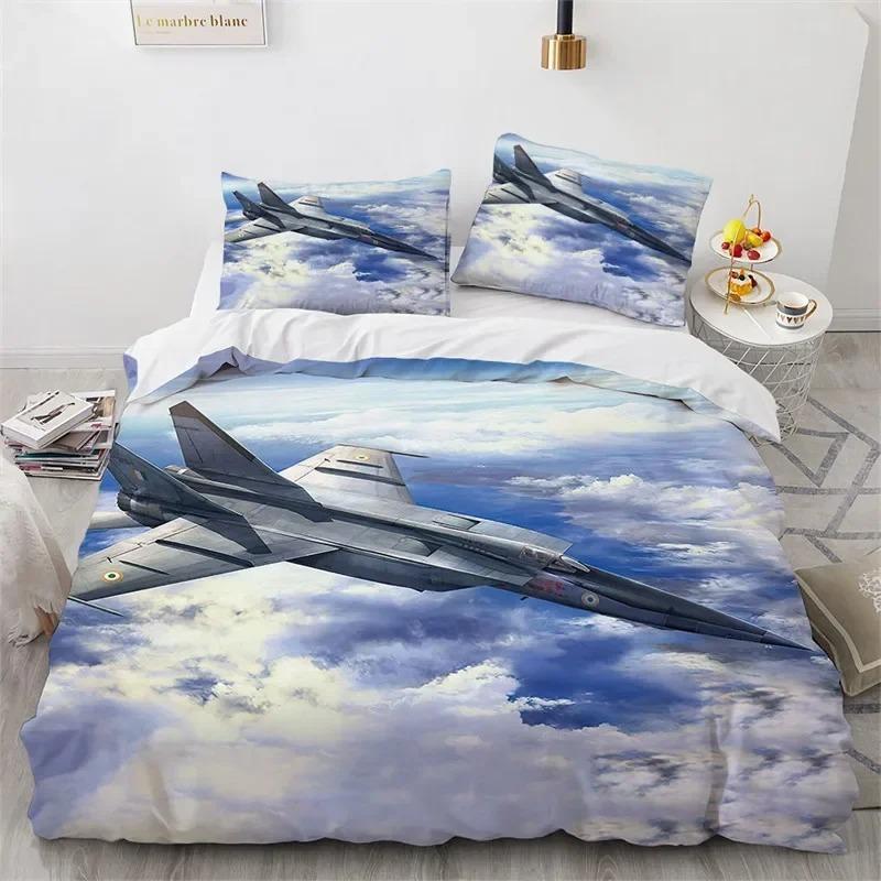 Flugzeug-Bettbezug, King-Queen-Size-Bettwäscheset aus Mikrofaser mit Flugzeug-Aufdruck, Bettbezug mit Flugzeughimmel für Kinder, Jungen und Mädchen