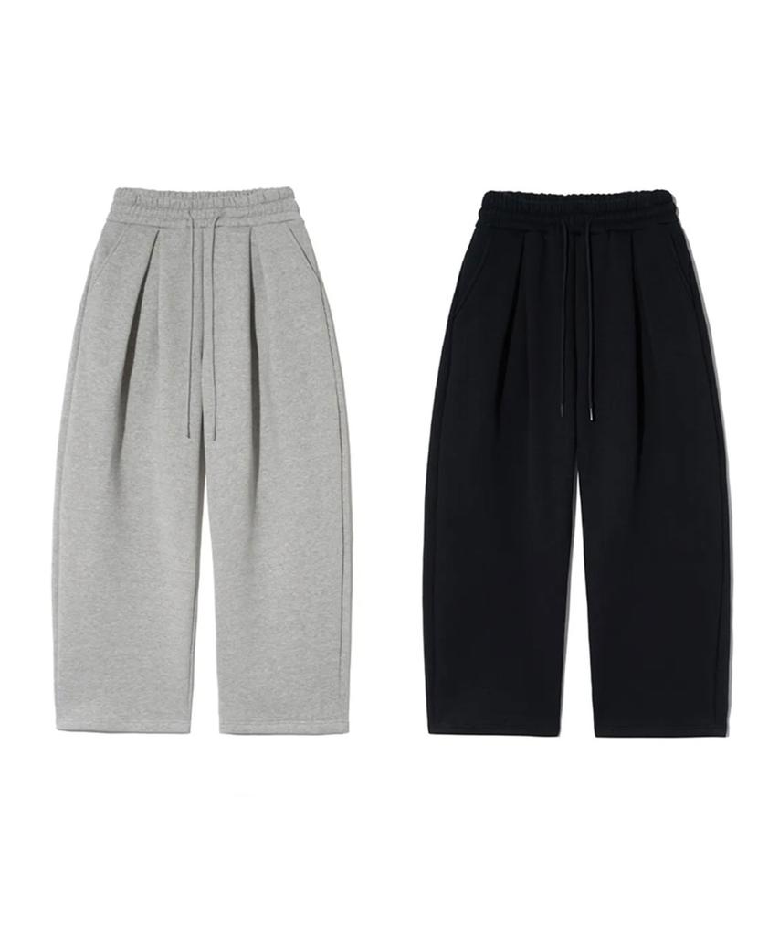 BOUNDARY (Summer Fabric Added) Double-Pleat Wide Long Sweatpants [Black]