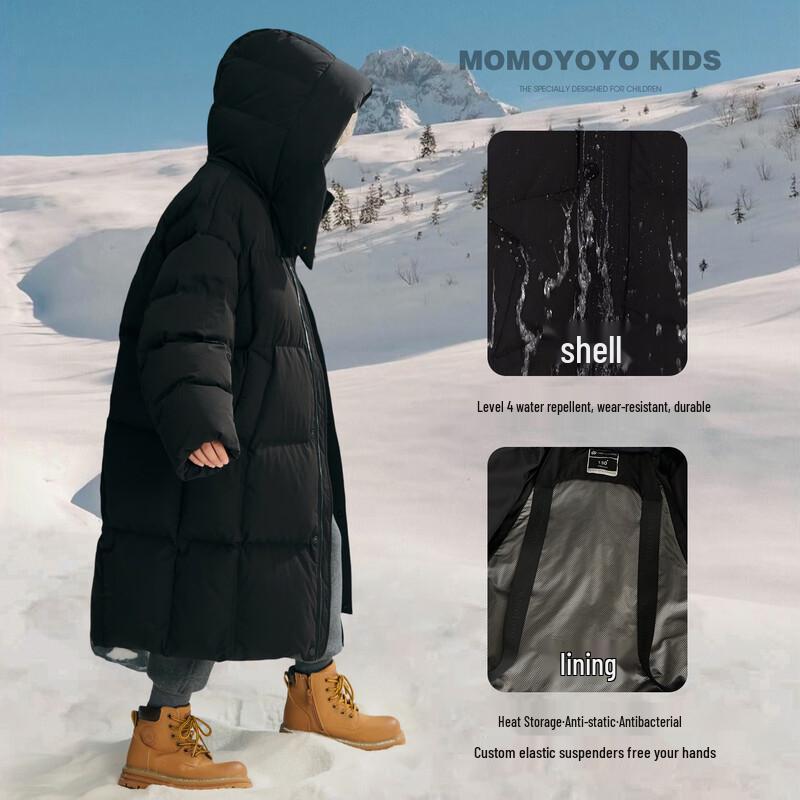 Kids' Long White Duck Down Hooded Winter Jacket