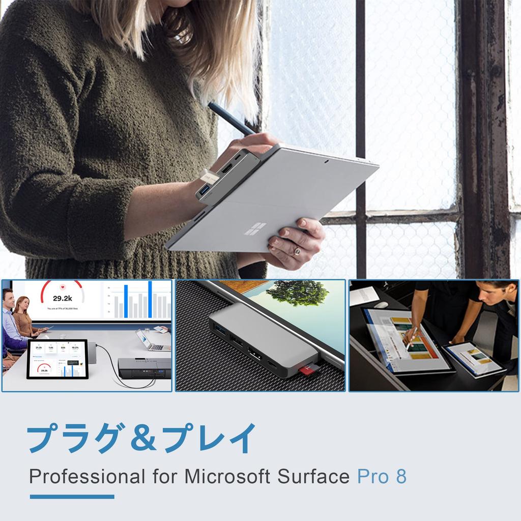 Microsoft Surface Pro 8 USB Hub Docking Station with USB and PD 4K HDMI USB USB Ports TF Card Multiport Surface Pro 8 Conversion Ripple Display Pro 8