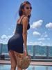 Italian Noodle Strap Black Mini Hollow Sleeveless Slim Fit Youth Sexy Women's Dress