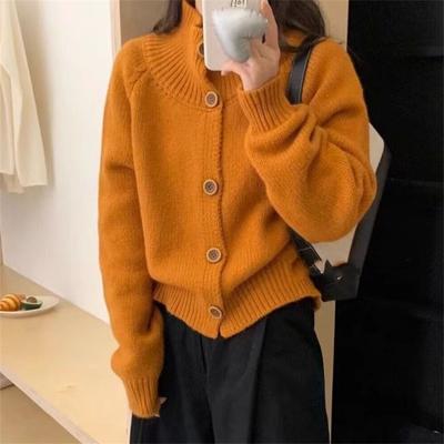 Cardigan tricoté simple et décontracté à col montant avec vêtements pour femmes, automne et hiver nouveau haut de veste pull ample et paresseux
