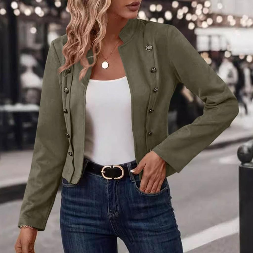 Damen Casual Business Langarm Jacke mit Frontöffnung Slim Fit Cropped