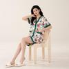 Women's Floral Ice Silk Pajama Set - Loose Short Sleeve & Shorts, 3-Piece Summer Loungewear