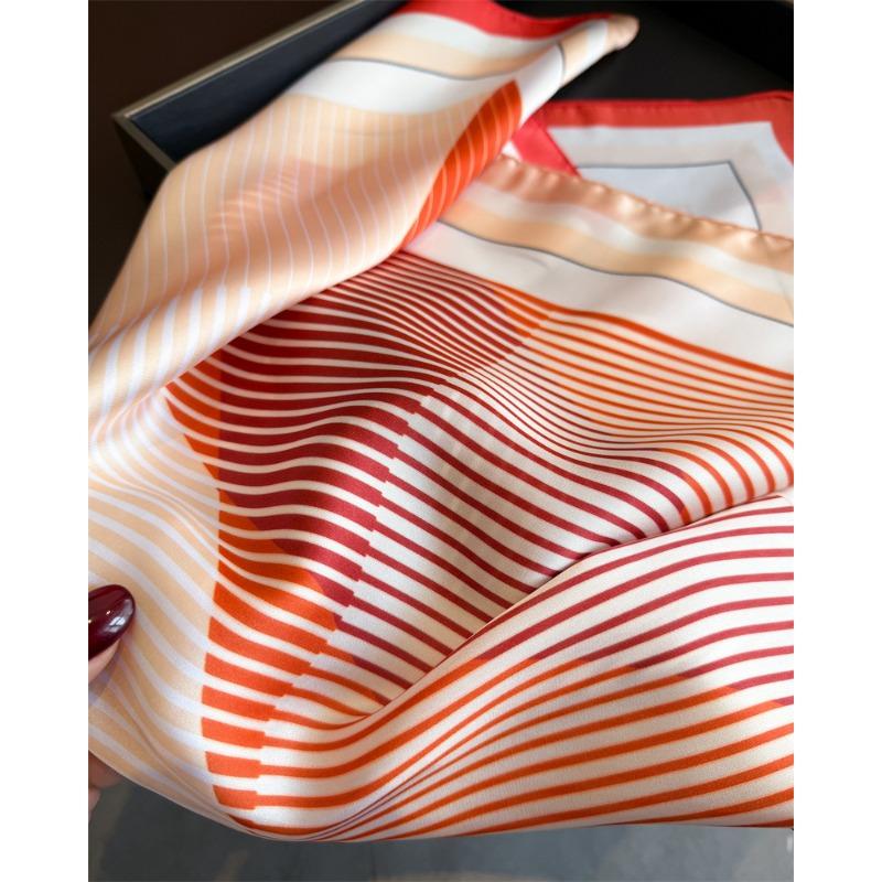 Spring Summer Simple Striped Printed Silk Like Scarf For Women
