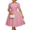 Abito da Sera Elegante da Donna, Girocollo, Manica Corta, Vita Alta, Linea ad A, Lunghezza Midi