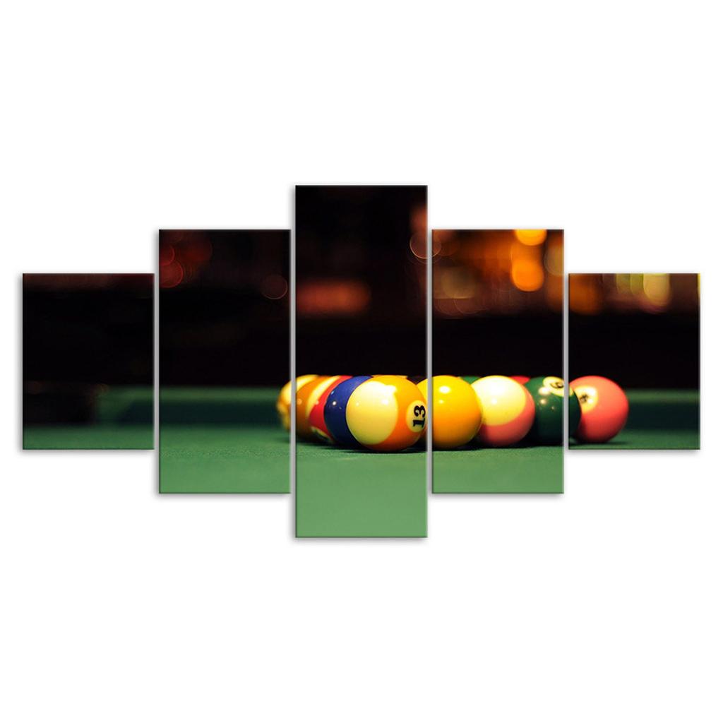 Billiards Balls Pool Sport Games 5 Piece Five Panel Wall Canvas Print Modern Art Poster Picture Home Decor Gift For Him For Her