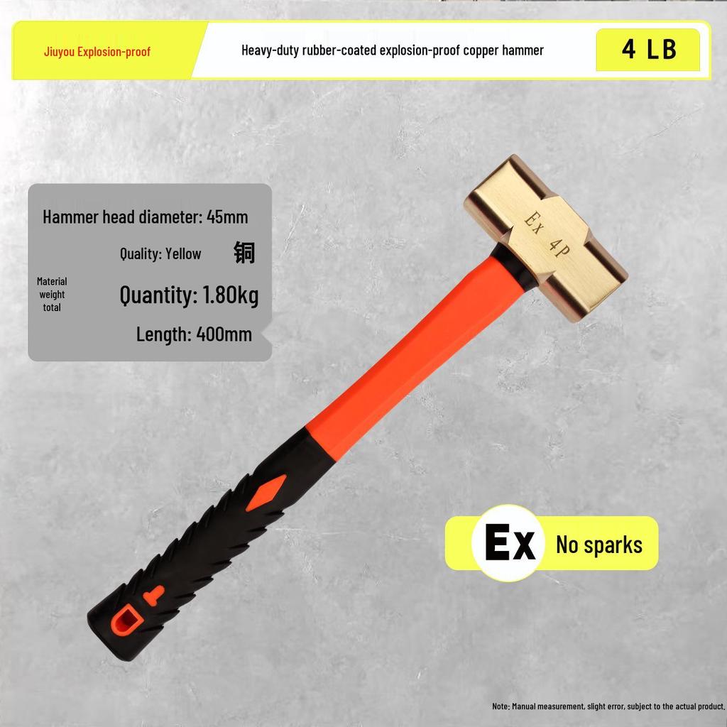 Explosion-Proof Non-Sparking Brass Sledgehammer - Octagonal Copper Alloy, 2lb, 4lb, 8lb Options