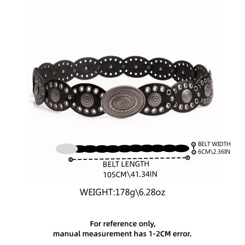1pc Vintage Women'S Faux PU Belt with Oval Rivet Buckle Waistband Vintage Personalized Belts
