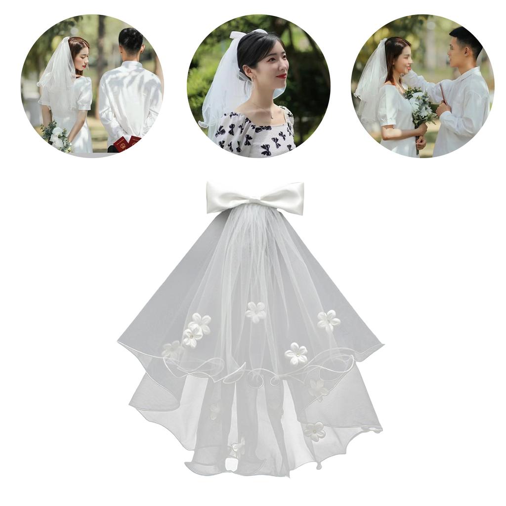 Bridal Veil Bride Light up Tulle with Pearls Bow Short Bachelorette Party Hen Party Bride's Veil Hen Party Head Scarf