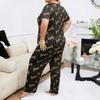 Plus Size 3XL 4XL 5XL Sleepwear Heart Letters Print 2 PCS Pajama Set Women's Casual Short-Sleeve Top and Pants Loungewear