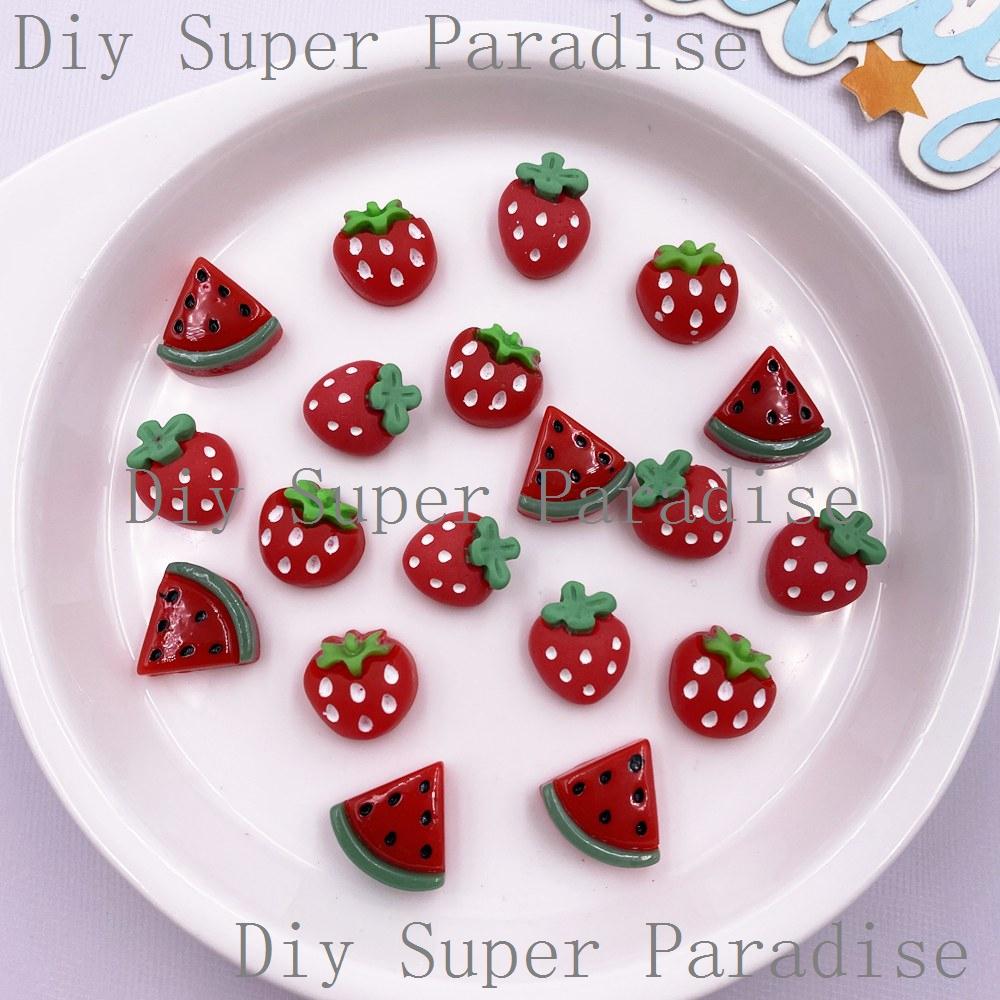 30PCS Resin Kawaii Colorful Mini Red Watermelon Strawberry Figurine Flatback Stone Decor Scrapbook DIY Bow Jewelry Making Crafts