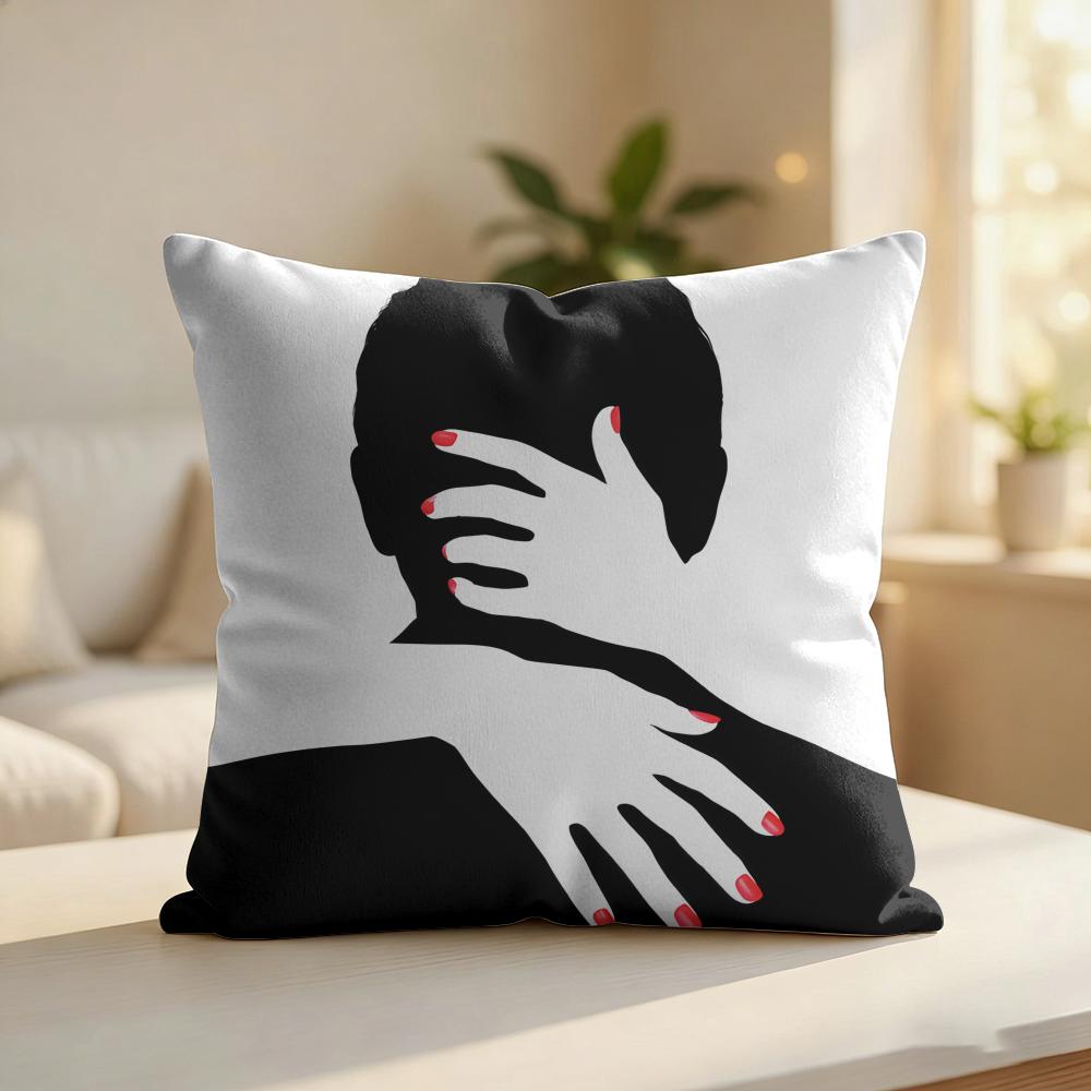 Black White Fashion Ins Sexy Cushion Cover Silky Short Plush Invisible Zipper Dustproof Sofa Pillow Case For Home Decor