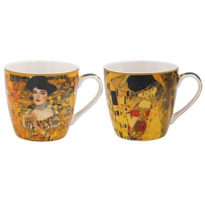 [R6697] - Porcelanowe pudełko upominkowe „Gustav Klimt” (2 kubki) - 10x10cm (450 ml)