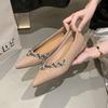 French temperament pointed patent leather rhinestone single shoes women's summer flat-soled shoes inner height increase gentle shallow mouth soft sole