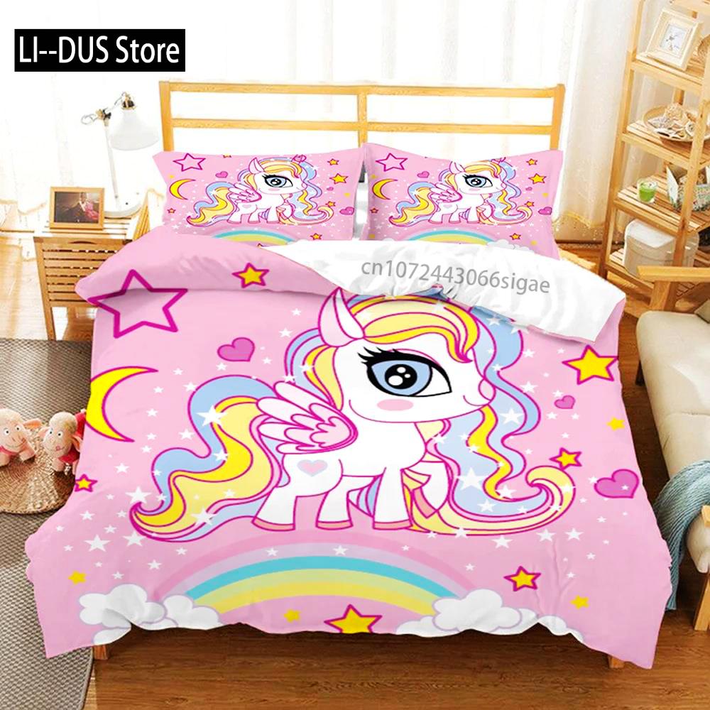 

Unicorn Kids Girls Pink 3D Bedding Set Duvet Cover Hot Sale Cartoon Bedcllothes Animal Printed Queen King Size Home Duvet Covers EU Single(135*200cm)3pcs