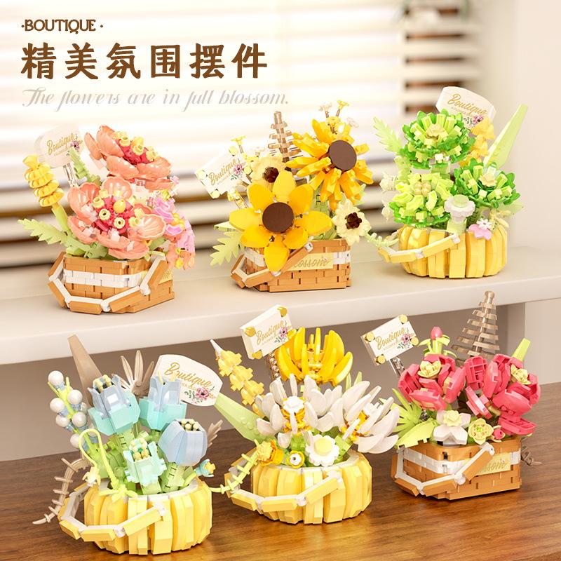 Rose Flower Figure Mini Block 3D Model Bricks Figures Toy Bouquet Micro Building Blocks Assembly Toy For Kids Girl 8 To 14 Years