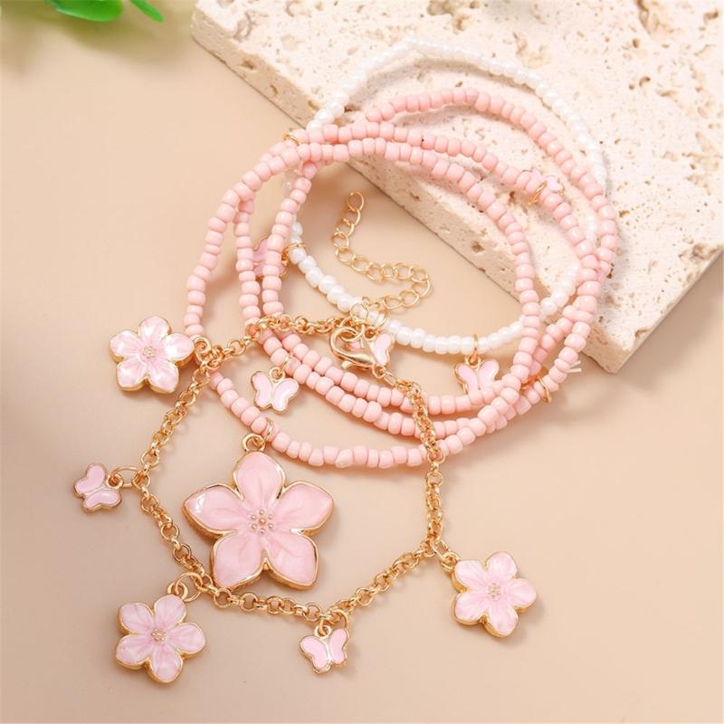 Pack of 5 Handmade Bead Bracelet Colorful Adjustable Wrist Jewelry Charm Bracelet Bead Texture for Various Occasion