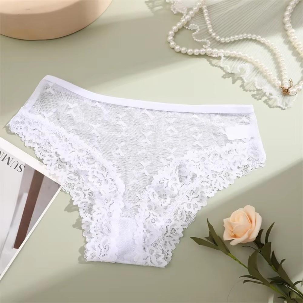 Seamless Lace Trim Briefs Transparent Perspective Underwear Breathable Women Lace Panties Female