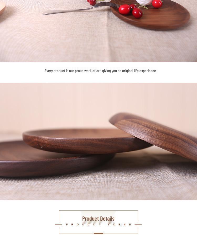 Round Black Walnut Wooden Tray for Breakfast, Pastry, Fruit, and Snacks