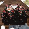 Fashion Elegant Abstract Floral Painting V-Neck Long Sleeve T-Shirt, Casual Stylish Long Sleeve Shirt, Women'S Outerwear Top