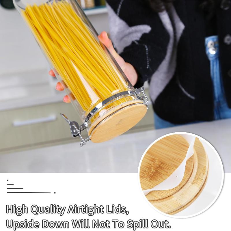 Ken's Kitchen Pasta Storage Jars - Glass Pasta Jar with Bamboo Lid, Airtight Dry Food Storage Kitchen Canister for Spaghetti, Macaroni, Noodles, 68