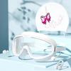 Swimming Goggles Waterproof Anti-fog HD Professional Women Large Frame Swimming Goggles Diving Swim Cap Set Equipment Bow