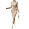 Womens High Neck Slim Fit Knit Sweater Dress Solid Color Long Sleeve Casual Chic Outfit