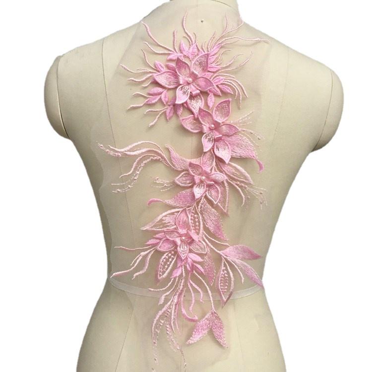 2PCS.Multicolor Beaded Lace Embroidery Flower ,Big Flower Patch,Children's Wedding Dress Costume,DIYDecorative Flower Stickers