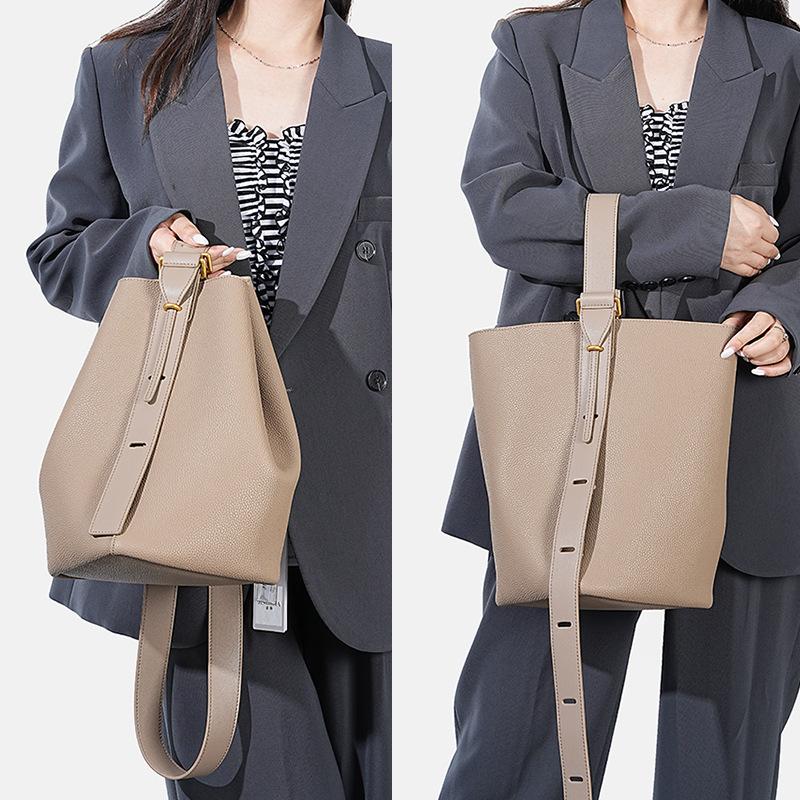 Women's Large Capacity Shoulder Bag, Niche Soft Cowhide, Light Luxury Crossbody, High-end Feel Bag, Women's Genuine Leather Bucket Bag