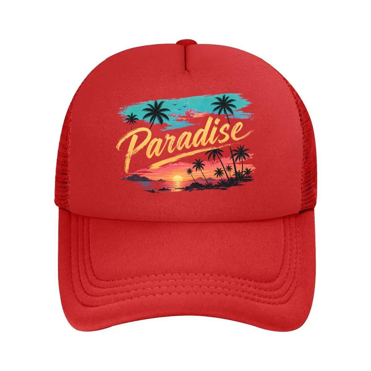 Retro Coastal Paradise Sunset Script  Mesh Baseball Cap Hip Hop Adjustable