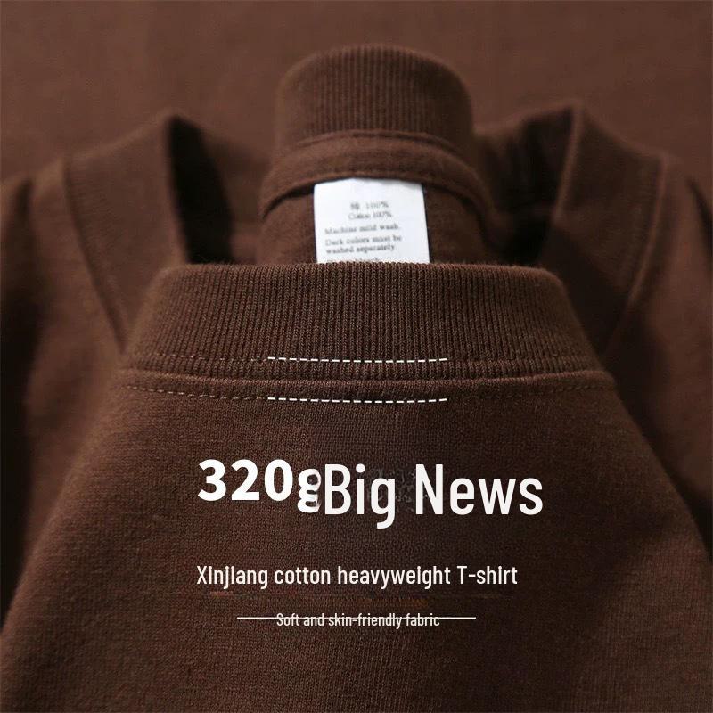 320g Heavyweight White Cotton Short-Sleeve T-Shirt for Men and Women - Thick, Non-Transparent, Loose Fit, Perfect for Summer. 