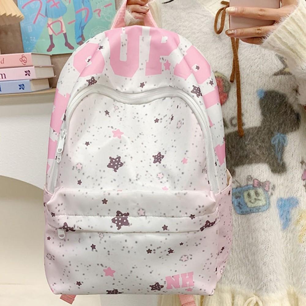 Letter Print Star Backpack Lightweight College Style Oxford Cloth Backpack Cloth Korean Style Students School Bag
