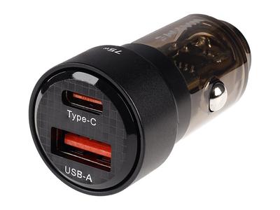 WAYME Charger 12/24V, USB 30W + USB-C PD 45W, Transparent Black