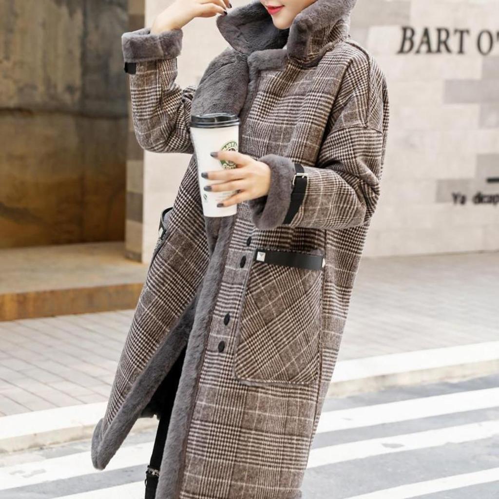Plaid Faux Leder Pelz Parka Mantel Frauen Herbst Winter Neue Lamm Pelz Weibliche Mantel Fügen Samt Warm Zu Halten Oberbekleidung