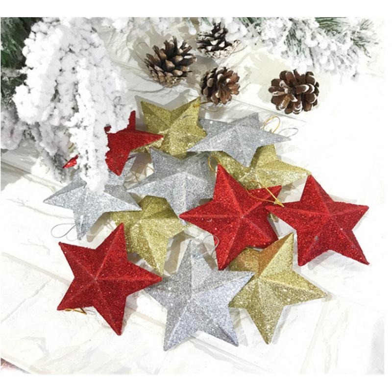 

Gold Star Christmas Tree Ornaments: Large & Small Pentagrams with Glitter