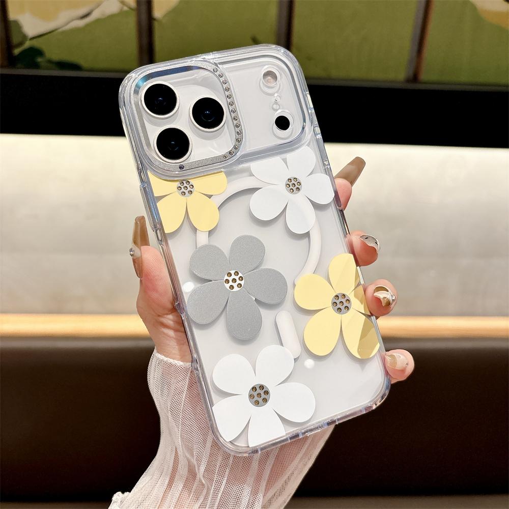 Stereoscopic Flowers Floral Clear Case For iPhone 17 Pro Max Air 16 15 Pro Max For Magsafe Wireless Charging Hard Cover Bumper