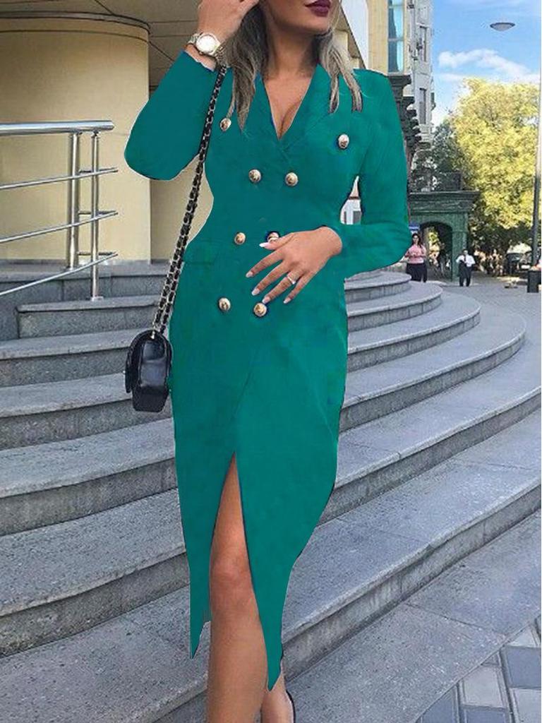 Women's V-Neck Double-Breasted Waist-Cinching Suit Dress, Autumn/Winter 2025 Collection