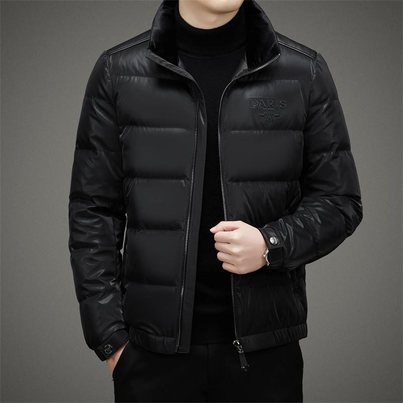 Mens Short Winter Down Jacket With Stand Collar 90% White Duck Warm Windproof Casual Coat Daily Wear