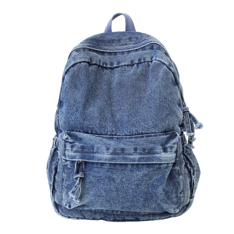 Zaino retrò in denim di grande capacità, borsa da scuola per studenti, zaino da donna