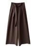 LUXI Women's Retro Lace-up Pleated Wide-Leg Pants - Autumn Casual Straight-Leg Long Trousers