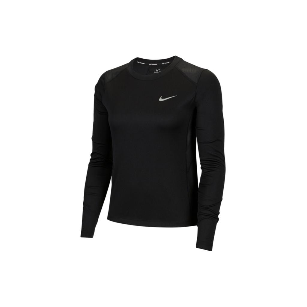 Nike Dri-Fit Miler Casual Training Running Long Sleeve T-Shirt Women Tops Black AT4193-010