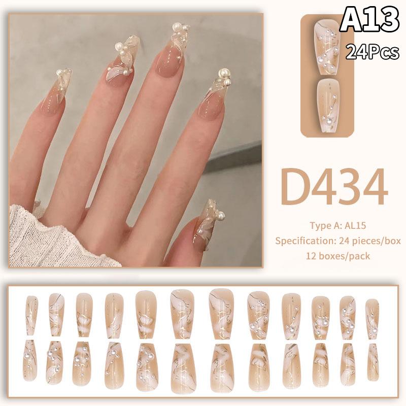 24Pcs French Multiple Styles Fake Nails Press On Nails Gel On Painted Reusable Fast Wearable Nail Tips Detachable Full Finished