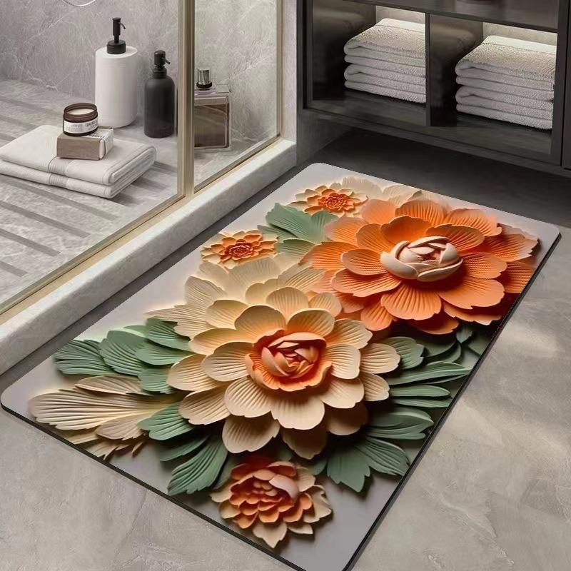 3D Visual Effect Diatom Mud Bathroom Floor Mat Absorbent Bathroom Kitchen Entrance Carpet Anti Slip and Wear-resistant Mat