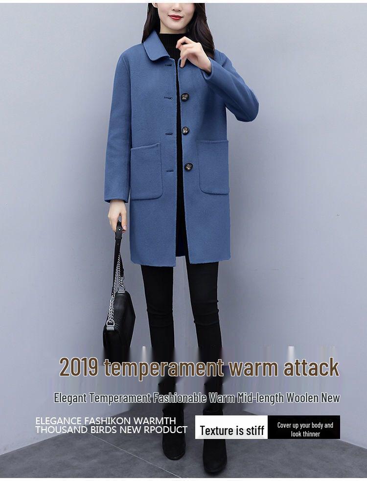 Women's Mid-Length Woolen Coat, Autumn/Winter 2025, Korean Style, Loose Fit, Plus Size, Slimming, Age-Reducing.