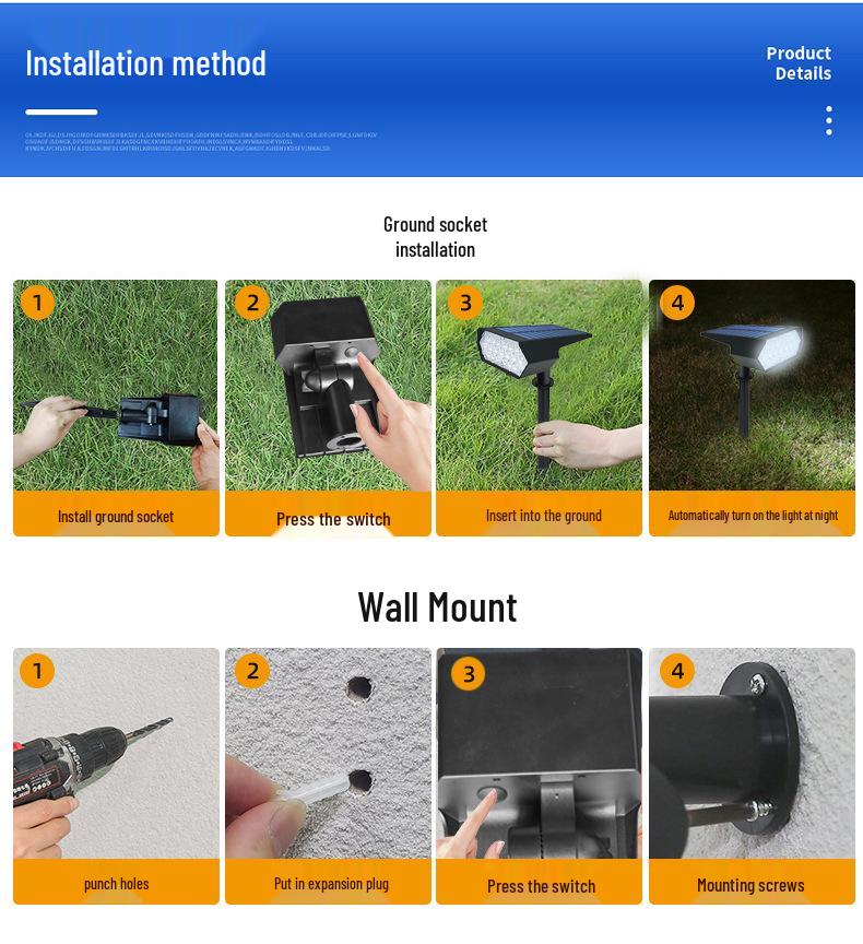 Solar LED Garden Spotlight for Outdoor Courtyards and Villas