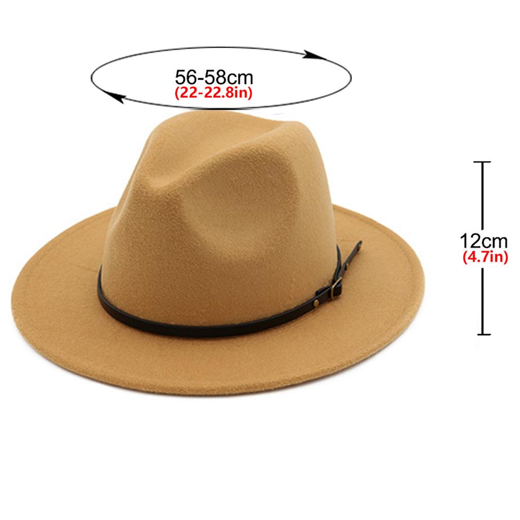 (Joy choose)Unisex Fashion Wide Wool Belt Flat Top Fedora Hat Party Church Hats Cap