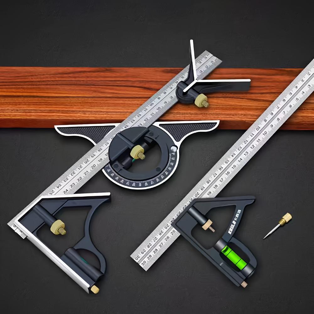 A Set of Three-in-one Multifunctional Adjustable Woodworking Tools- Stainless Steel Combination Square, Equipped with a Digital Angle Gauge and Ruler